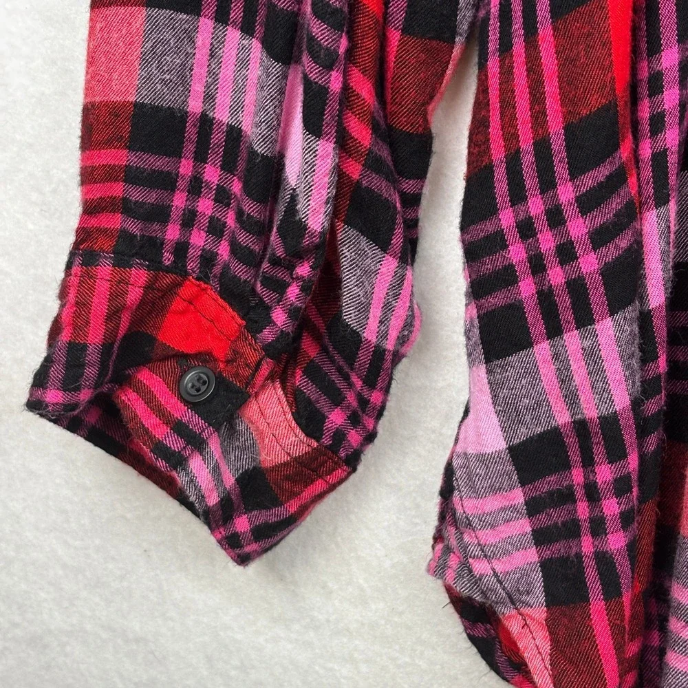 Lane‎ Bryant Plaid Shirt Womens 22/24 Roll Tab Sleeve Grunge